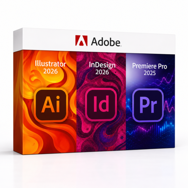 Illustrator 2026 + InDesign 2026 + Premiere Pro 2025 – termékkép