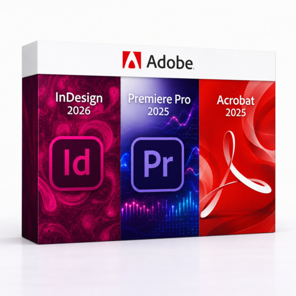 InDesign 2026 + Premiere Pro 2025 + Acrobat 2025 – termékkép